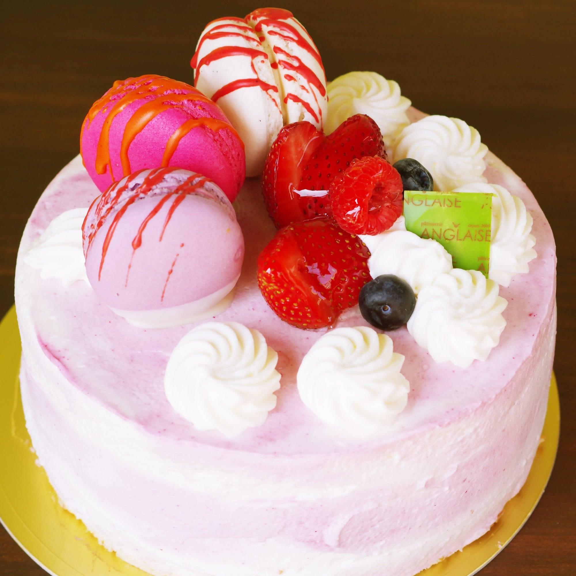 冷凍】カラーデコレーション&マカロン (Roseピンク) | ケーキ