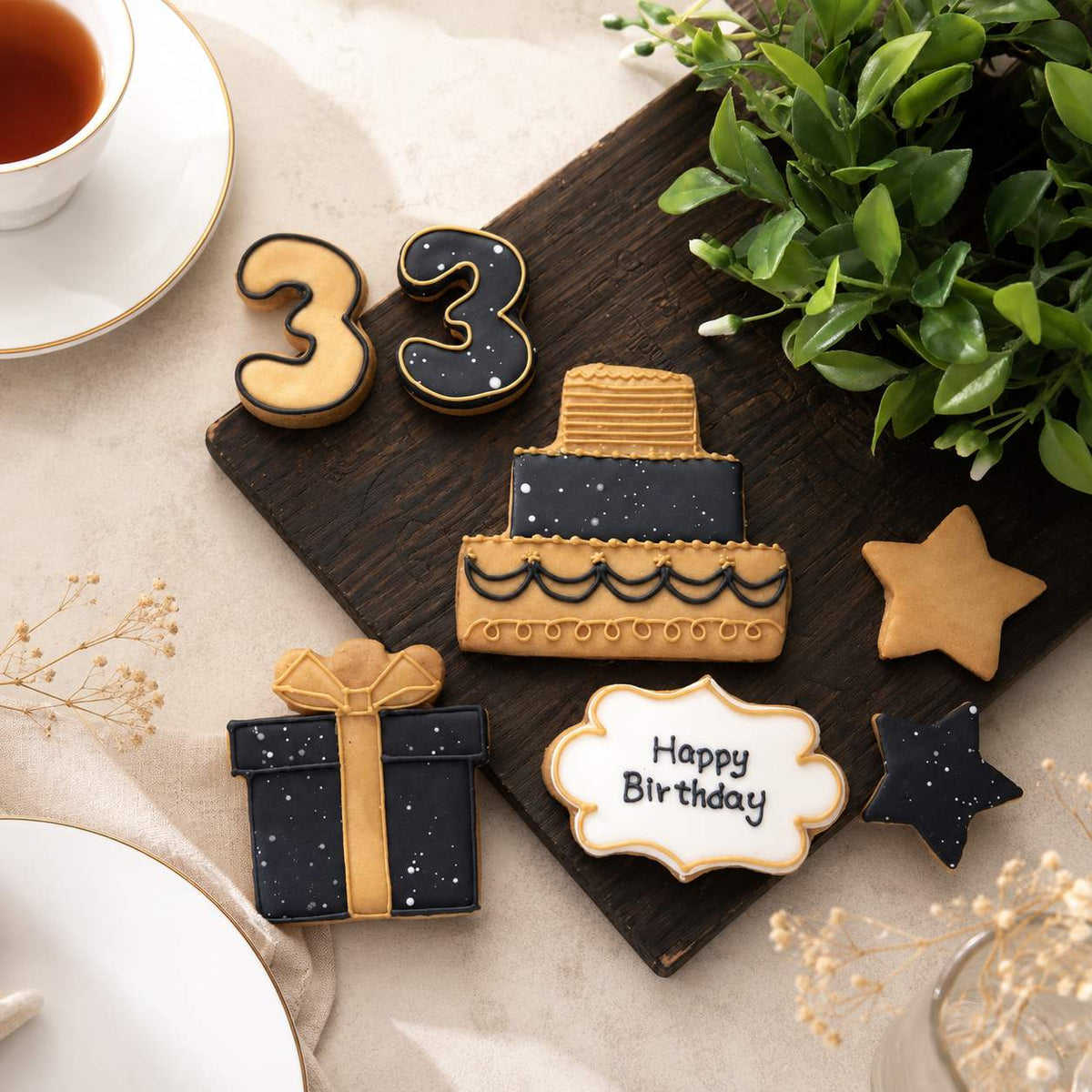 数字付きバースデーアイシングクッキーセット | 誕生日ケーキの飾りに