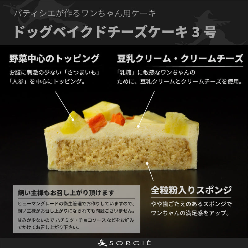 【冷凍】犬用ソルシエ 誕生日ケーキ・ベイクドチーズケーキ 3号 小型犬｜魔法洋菓子店ソルシエ