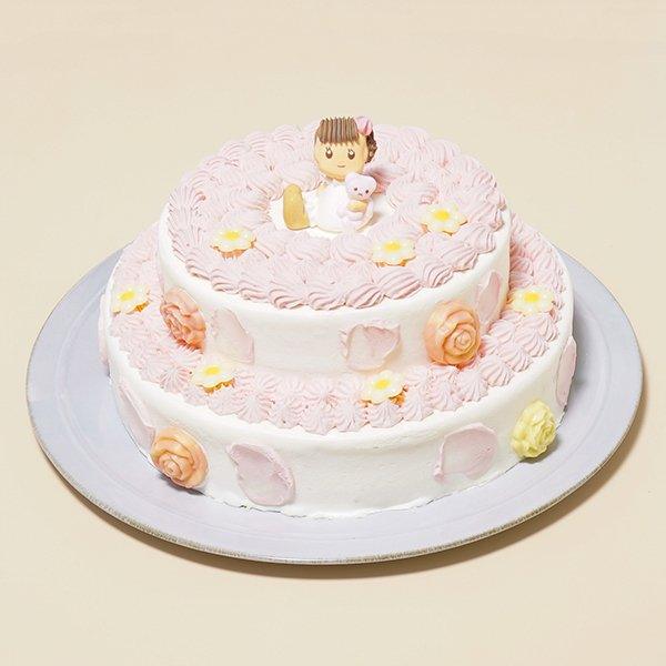 【冷凍】キュートな二段ケーキ・苺のバースデーデコレーションケーキ | ケーキ | 写真ケーキのサンタアンジェラ | ケーキ 二段 | 誕生日ケーキオーダー - スイーツモール